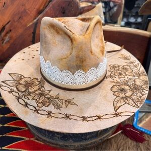Stetson Tan Floral Burned Hat